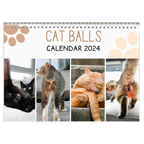 Rolig Kattkalender - Rolig present - Katter Rumpa Kalender 2024 - Snygga presenter - Cat-Pop - Katt testiklar - Vit elefant