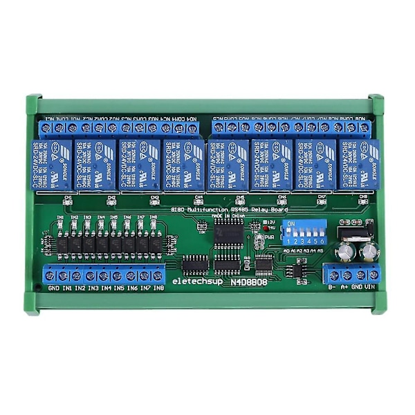 DC 24V 8 Relækort Modbus RTU UART Fjernbetjeningsswitch DIN35 Skinneboks til PLC-automatisering