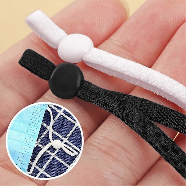 100 stk Elastisk Bånd Snøre med Justerbar Spænde, Anti-Slip Øre Stropper Elastisk Tråd Reb, til DIY Håndværk Forbrugsvarer (50 Sort + 50 Hvid)
