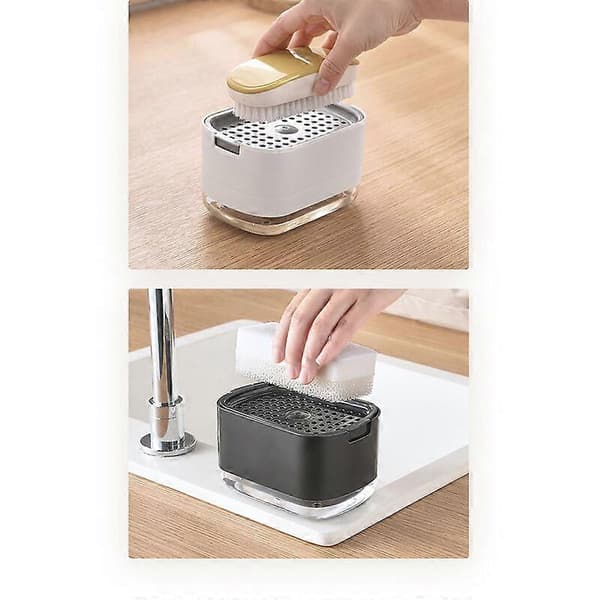Køkken sæbedispenser, 2 i 1 Premium sæbedispenser og svampeholder, opvaskemiddeldispenser til bordplade, hvid