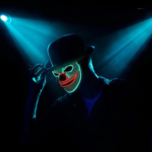 Halloweenmask, LED-mask med 3 blinklägen clownmask för barn män kvinnor, jul, karneval