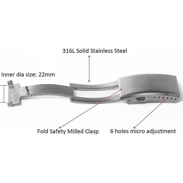 Se spennefold sikkerhetsfrest spenne erstatning rustfritt stål klokkebånd spenne, 20mm