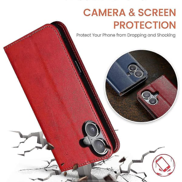 PU læder flip stand wallet telefoncover til iPhone 16 - Sort