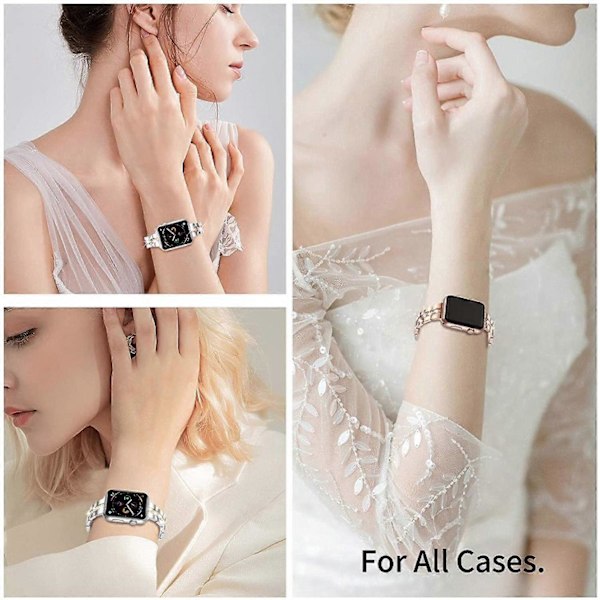 Diamantset Metallarmband Iwatch Kompatibelt med SE Serie 6/5/4 Armband --- Roséguld 40mm