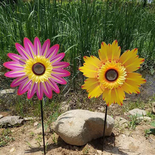 Blomster Vindmølle Smukt Blomsterdesign Enkelt Lag Solsikke Vindmølle Farverig Vind Spinner til Barn