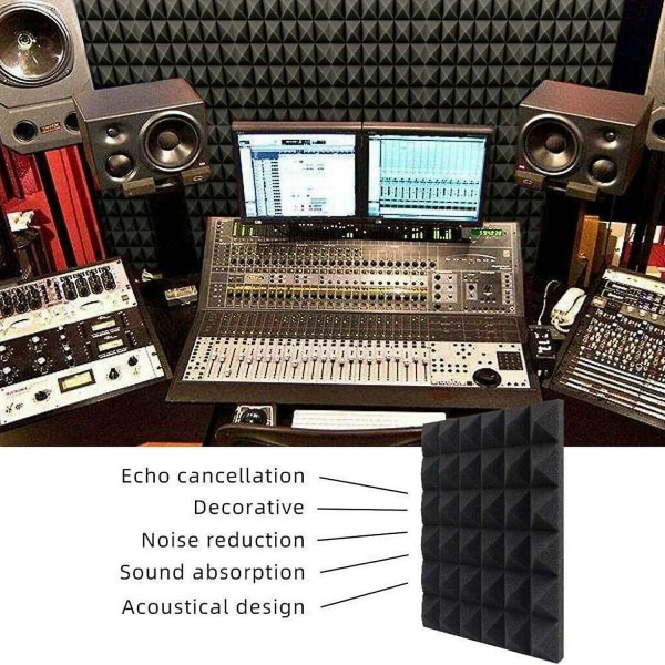 12 Pakk Pyramidformet Lyddempende Skum Lydtett Polstring Behandlingspanel For Bassisolasjon