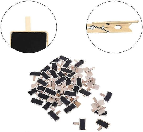50-pack Mini Noteringstavlor i Trä med Krita, Kvadratiska Pappersklipp, Träfoto