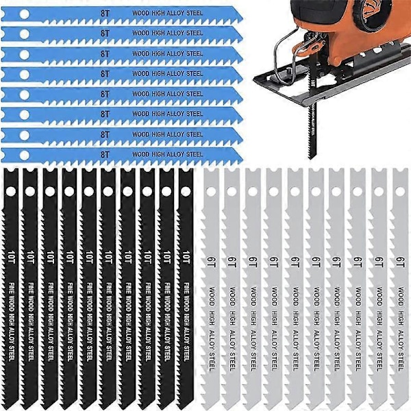 Jig Saw Blade Set 6T 8T 10T Högkolstål Blandade Sågblad med U-skaft Snabbskär Blad Träbearbetning