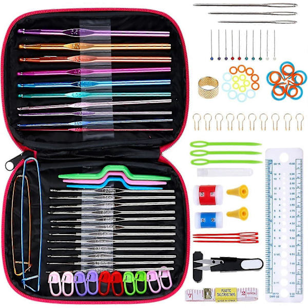 100 st Tillbehör Stickningskit 22 st Aluminium Stickor Sortiment av Krokar Verktyg Kit Rosa