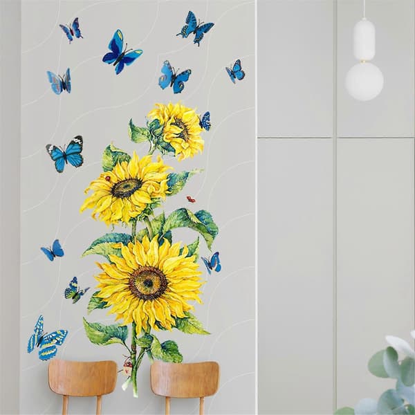 DIY Solros- och fjärilsväggdekal för sovrum, vardagsrum, badrum