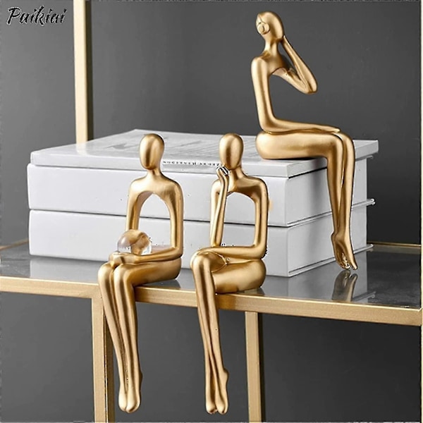 Gylne Abstrakte Hyllefigurer, Abstrakt Mann Statue Samling Utskjærings Kunst Action Statue Ornament Ornament For Studier Kontor (d)