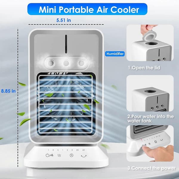 Personlig Aircondition, Bærbar Fordampningsluftkøler Ventilator med Timer & Oscillationsfunktion Luftfugter