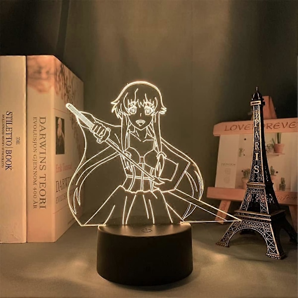 3D Lampe Anime Future Diary Yuno Gasai Figur Nattelys Berøring/Fjernkontroll 16 Fargeendringer LED Illusionslys Soveromsdekor Manga USB Bordlampe