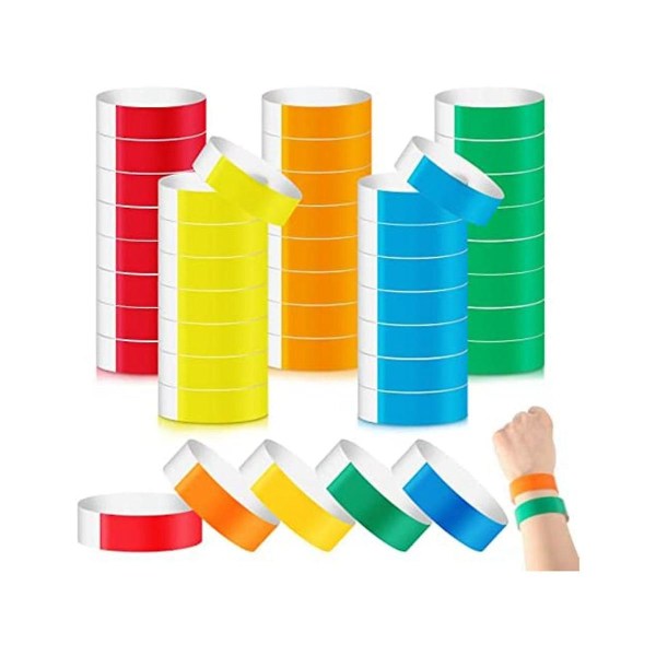 500 kappaletta värillisiä tapahtumia varten Rannekorukkeet Paperirannekkeet Vedenpitävät Käsivarsinauhat Tapahtumiin Mukautettu mainos
