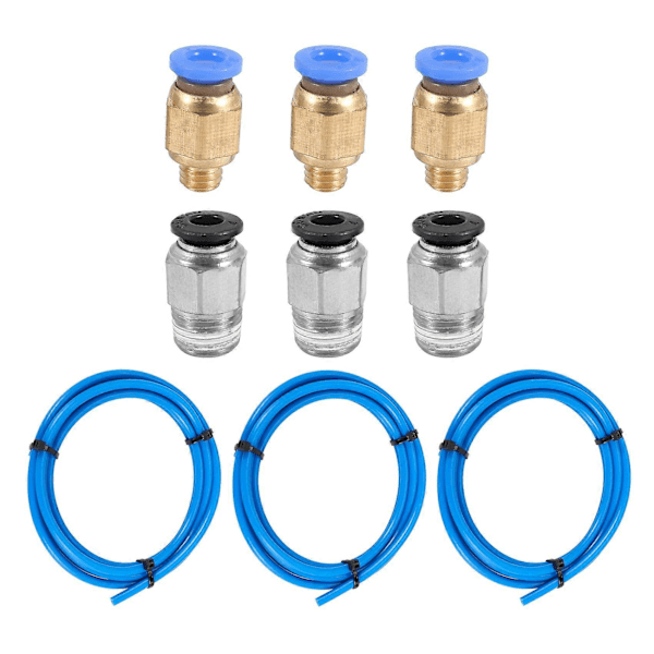 PTFE-rör Ptfe Blå Slang (1,5 Meter) Med 3 Stycken Pc4-M6 Kopplingar Och 3 Stycken Pc4-M10 Hanar