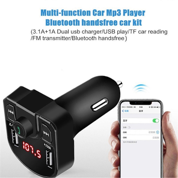 Bil MP3-spiller med to USB-porter, Bluetooth-kompatibel spiller, USB-lader for bilinteriørtilbehør