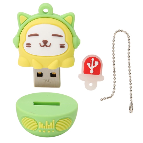 Sarjakuva USB-muistitikku PVC USB2.0 Kissa-kuvio Plug and Play Iskunkestävä U-levy Puhelimelle Kannettavalle Tietokoneelle Keltainen Vihreä 16g