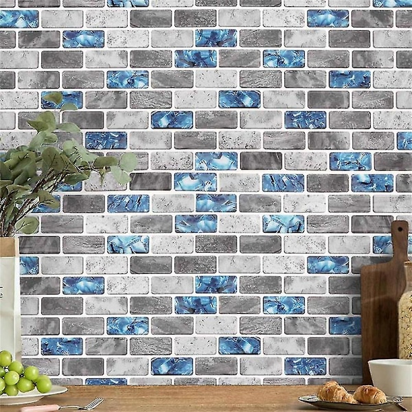 Vivid Tiles Blå Peel And Stick Fliser 3D Mur Effekt Vanntette Kjøkken Bakplate Dekor Selvklebende