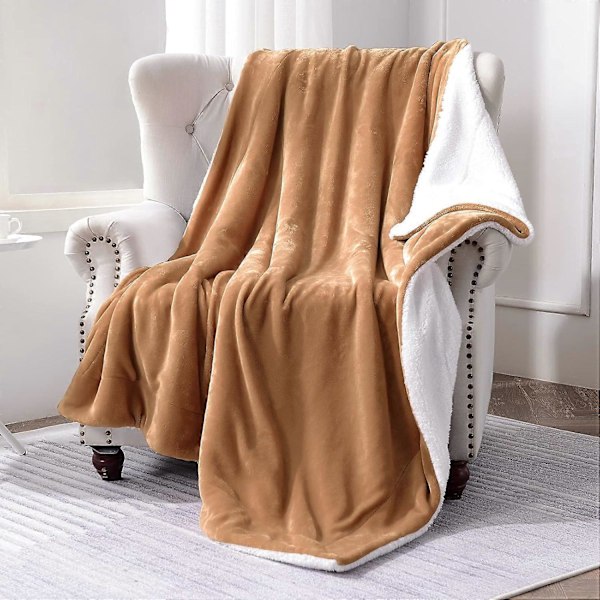 Sherpa Fleece Plaider, Dobbeltsidet Superblød Luksuriøs Plys Plaider, 127cm150cm, Camel