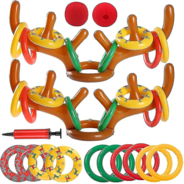 Juleinflatable reinsdyrgevir-ringkastspillsett - Morsomme jule-ringkastspill for julepynt