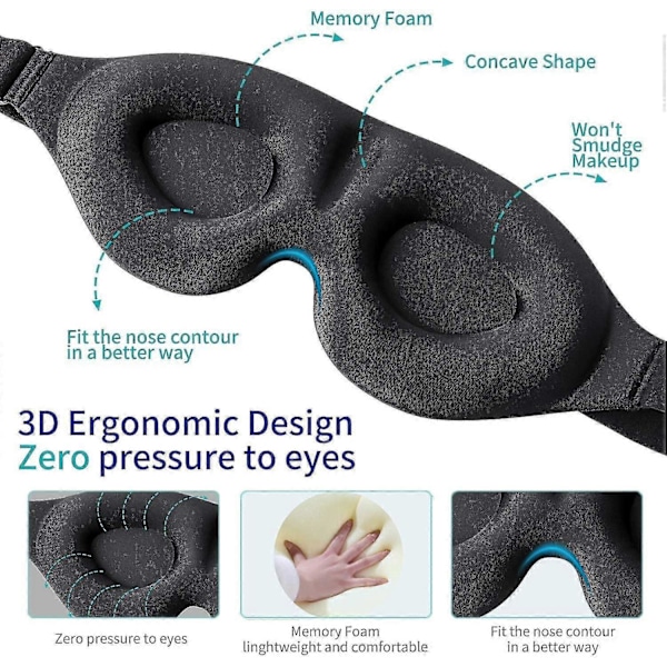 3D Sömnmask, Ny Ankomst Sovmask för Kvinnor Män, Konturerad Kupol Nattbindel, Lyx Li