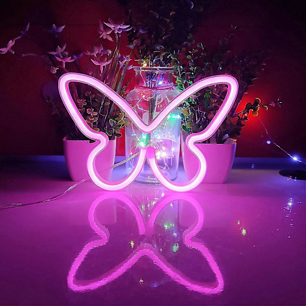 USB- tai 3-AA-paristokäyttöiset neon LED-valot pöytäkoristeeksi, tyttöjen makuuhuoneeseen, seinäkoristeeksi, lasten syntymäpäiville, hääjuhlatarvikkeiksi (pinkki)