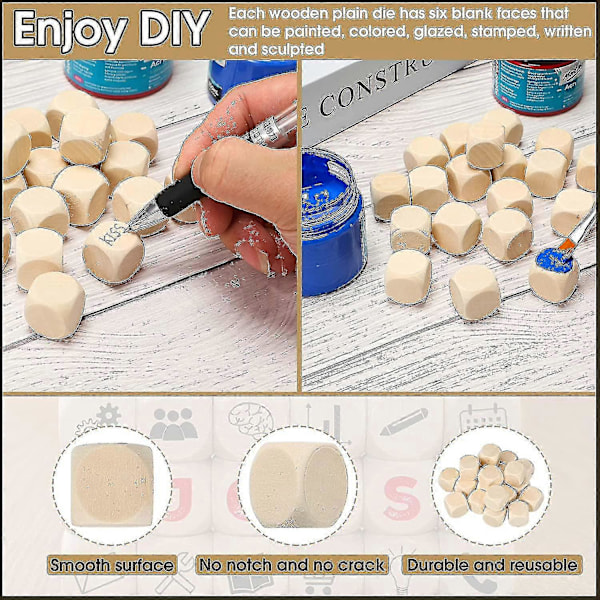 20 kpl DIY tyhjiä tavallisia puisia noppia 6-sivuisilla puupalikoilla 20 mm z