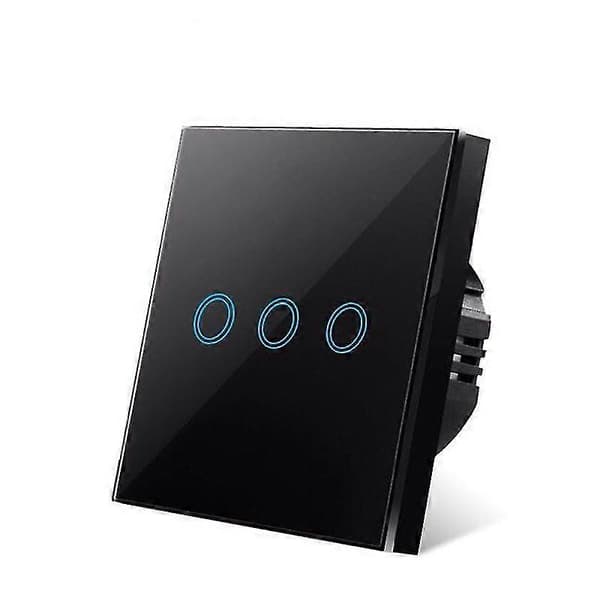 EU Touch Switch AC100-240V Hærdet Sort Hvid Krystal Glaspanel Strøm Væg Lys Sensor Afbrydere touch three black