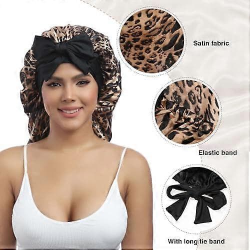 Lång Satin Bonnet för Flätor - Elastiska Silkeshårbonnetter för Sovande Nattmössa Stretchigt Knytband för Kvinnor