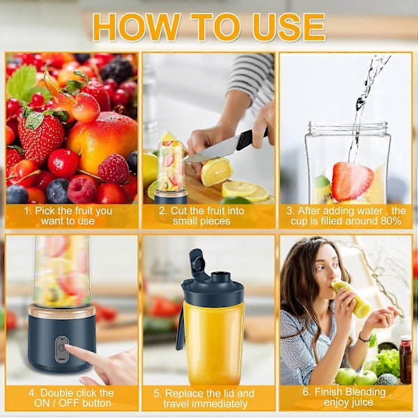 400ml Mini Juice Blender, Portabel Blender Kopp Sex Blads Juice Mixer Blender