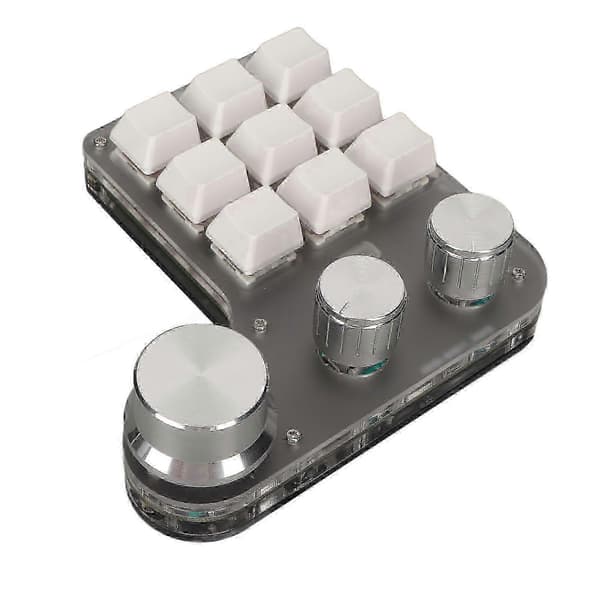 Mini Custom Keypad 9 Taster 3 Knotter Programmerbar RGB Bakgrunnsbelyst Programmering Makro Keypad for Datamaskin Spillprogramvare Hvit