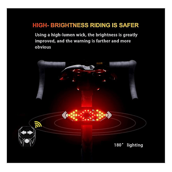 Sykkellykt, Smart Trådløs Fjernkontroll Signal Lys Vanntett Led Sykkel Baklys & Retningslys USB Oppladbar Med 120db Horn (svart)