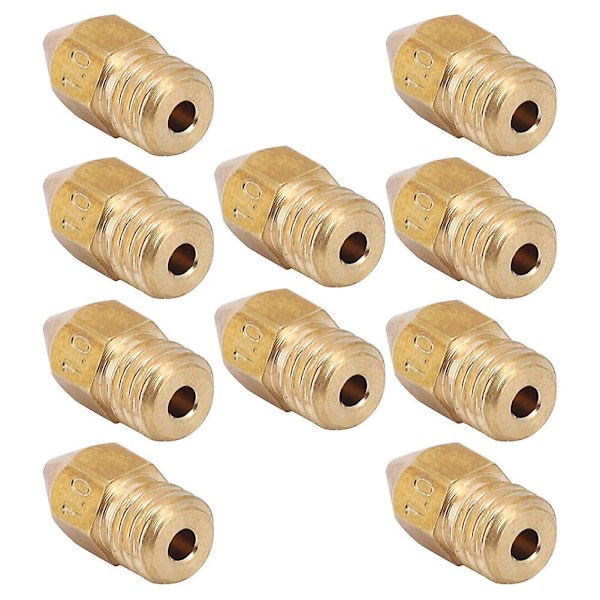 10 stk. 1 mm messing ekstruderdyse til Mk8 3D-printer - 1,75 mm