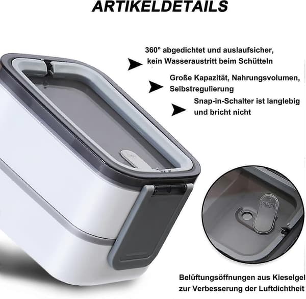 Matboks, Bento Boks med Skjeer og Spisepinner, Romdeler, Mikrobølgesikker, Grå