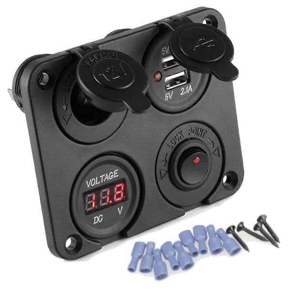 DC 12V-24V Bilbådstikkontakt Dobbelt USB-lader Voltmeter Switch Panel til Køretøj Bil Båd Motorhjem