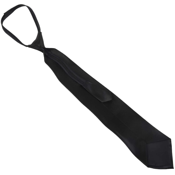 Mænd Solid Sort Polyester Zip Up Necktie Glat lynlås Tie