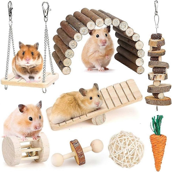 Hamster Tuggleksaksset Små Djur Kindtand Leksaker Tandvård Trätillbehör
