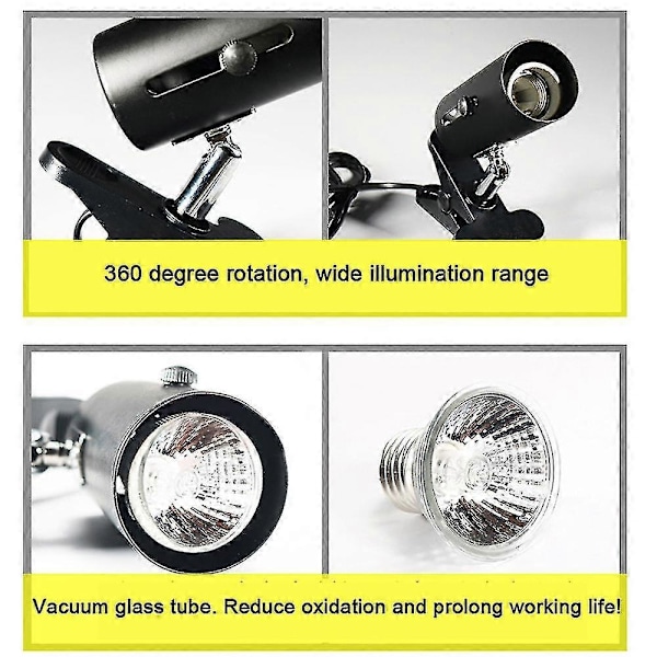 Nyt Hot Uvb + Uva Reptil Lampe Kit Med Clip-on Keramisk Lampeholder Skildpadde Solbadning Uv Varmelampe Skildpadder Firben Belysning