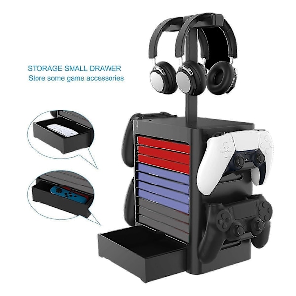 Vertikal Spillagringshylle Multifunksjonell Headset Spilldiskholder for PS5 Spill