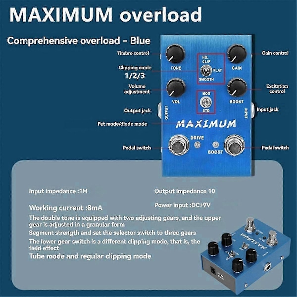 An-41 Maximum Overdrive Effektpedal Drive Channel Ren Ton Utan Kompression Gitarrdelar