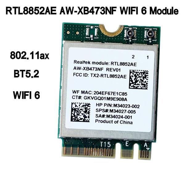 2,4g 5g 802.11ac/ax trådløs modul Aw-xb473nf Rtl8852ae Rtl8852 Wifi 6-mimo nettverkskort bluetoot