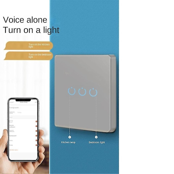 Tuya Wifi Smart Bryter Berøringslysbryter Enkel Null Brannlinje Universal 2 Bryter Grå
