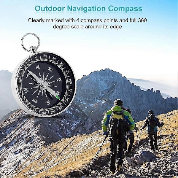 Portabel Fickkompass, Mini Orienteringskompass med Aluminiumskal för Utomhuscamping Vandring Backpacking Navigation (2st, Silver) -T