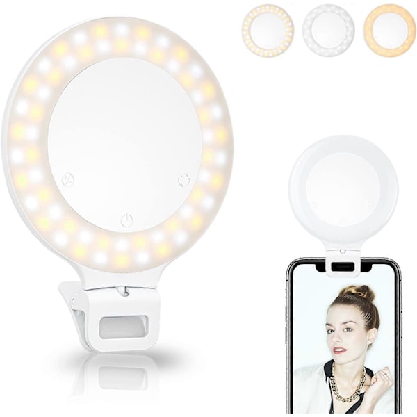 Selfie-rengasvalo, kosketusohjaus, ladattava 800 mAh 60 LED -ympyrävalo 3 valotila iPhone/Android-kannettavan tietokoneen valokuvaukseen