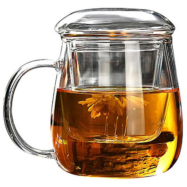 380ml Teekopp med Lock och Filter, Kaffe Koppar Te Set Muggar Öl Dryck Kontorskopp Transparent Dricksglas