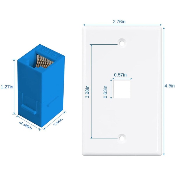 2-pack 1-ports Ethernet väggplatta, RJ45 Cat6 hona till hona jack inline-kopplingar, 1-po