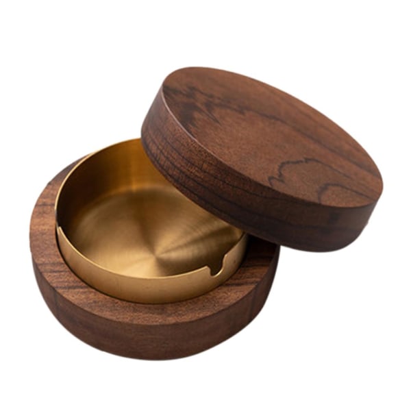 Walnut Ashtray With Lids Windproof Wooden Ashtray Portable Ash Holder For Smokers Desktop Office,me