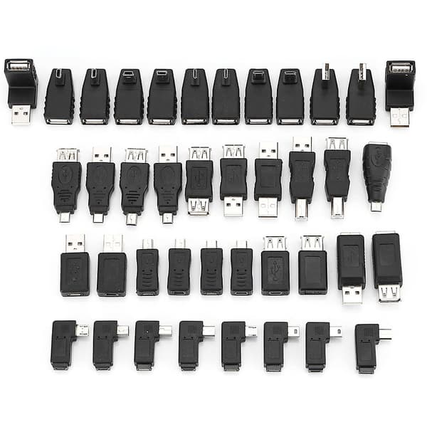 40-pakning med vinklede Mini Micro Type B hann-hunn USB2.0-adaptere