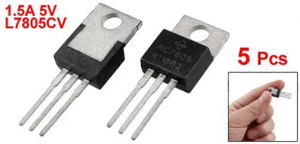 L7805CV Jännitteensäätimet - 5 kpl, 3 liitintä, 1,5A, 5V