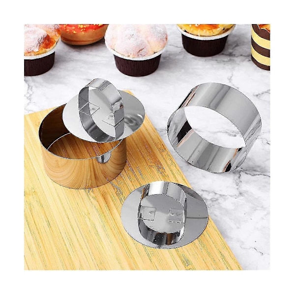 Kakeform i rustfritt stål 8, Rund kakeform, Mousseform med 8 trykkere, Kakeformringer for baking